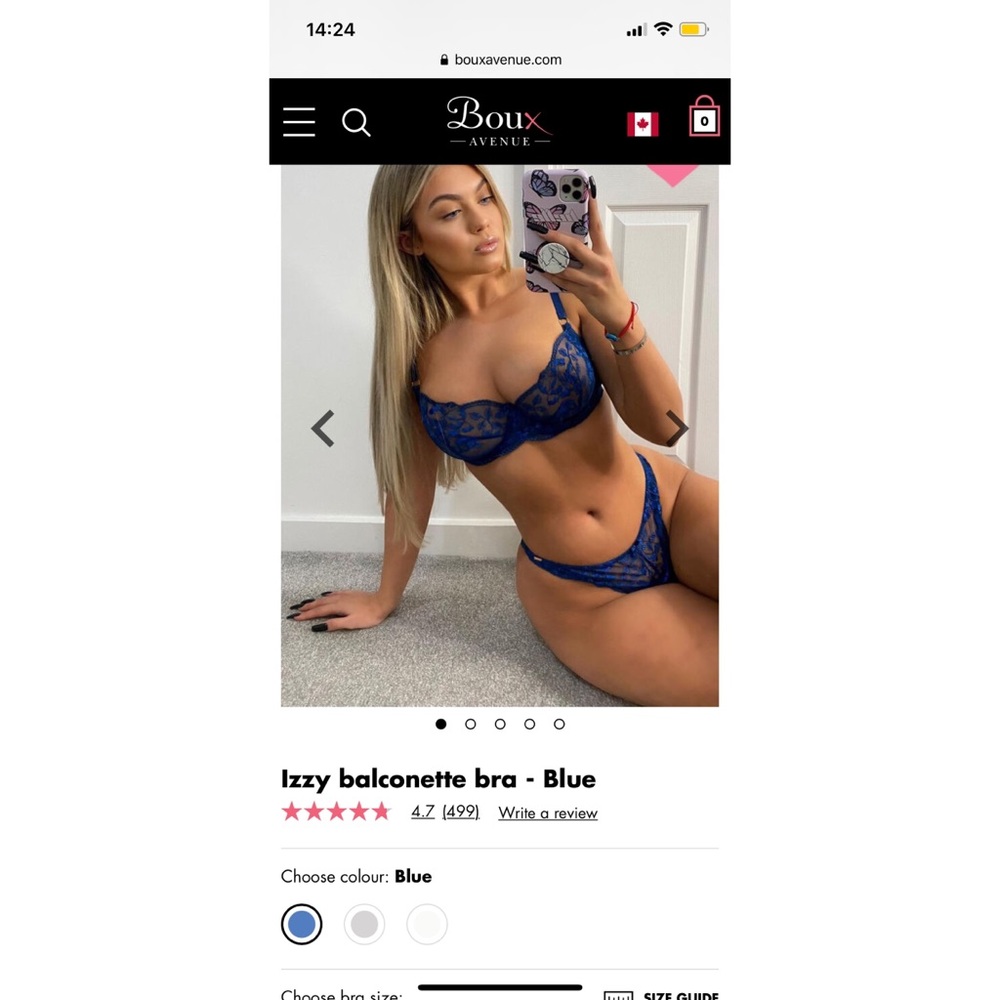 Boux Avenue Izzy balconette bra in blue, size 30D